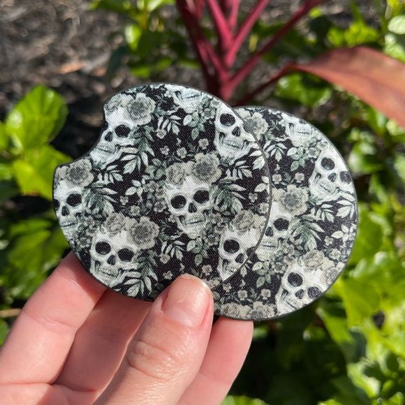 Goth Tropical Skull Car Coaster Set  | Goth Car Accessories - Picture 3 of 12